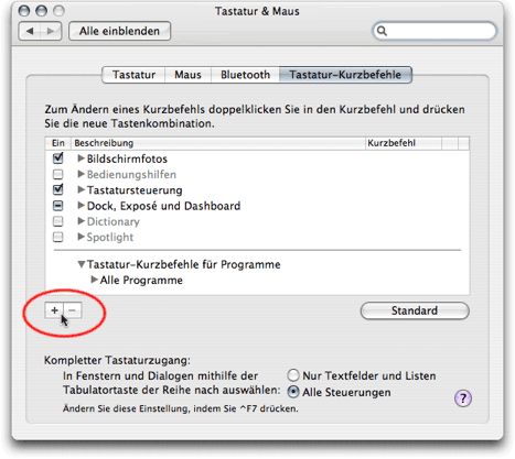 Screenshot - OS X-Tastenkürzel