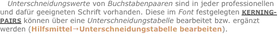 Unterschneidungswerte von Buchstabenpaaren sind in jeder profes