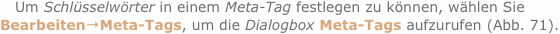 Um Schlüsselwörter in einem Meta-Tag festlegen zu können, wähle