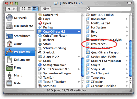 Screenshot - QXP-Preferences-Ordner im Finder