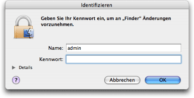 Screenshot - Admin-Identifizierung