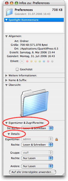 Screenshot - Infos zum Ordner Preferences - alt