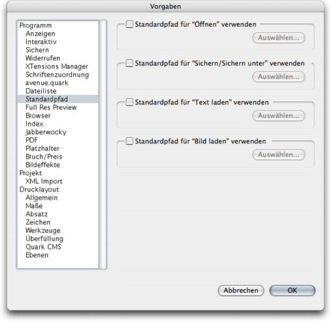Screenshot - QXP-Programm-Vorgaben - Standardpfad