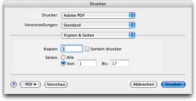 Screenshot – QuarkXPress Drucken QuarkXPress