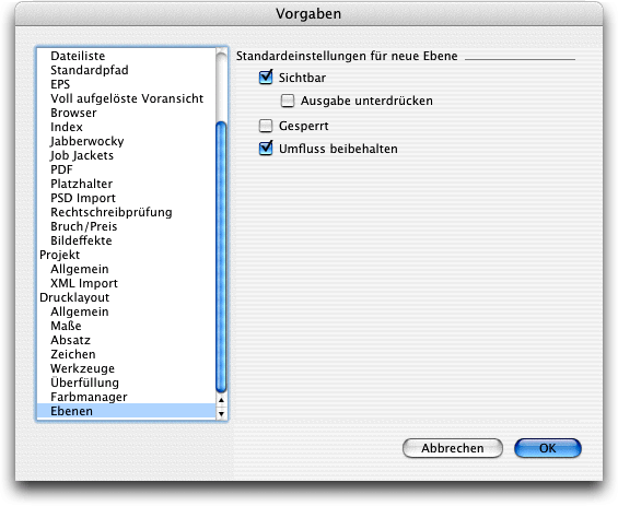 Screenshot – Ebenen in QuarkXPress