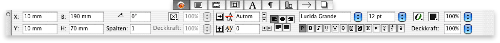Screenshot – Maßpalette in QuarkXPress