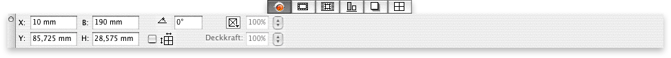 Screenshot – Maßpalette in QuarkXPress