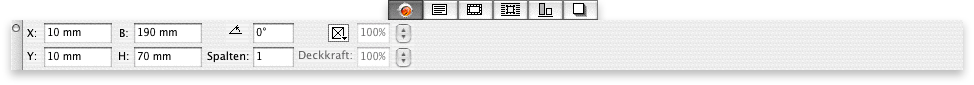 Screenshot – Maßpalette in QuarkXPress