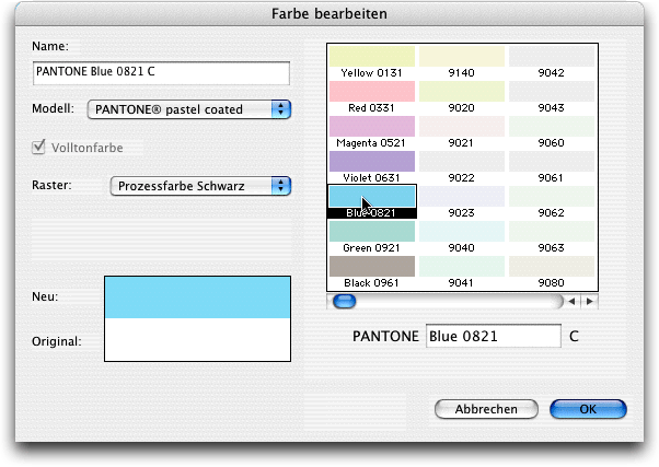 Screenshot – QXP Farben bearbeiten