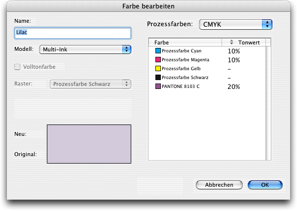 Screenshot – QXP Farben bearbeiten