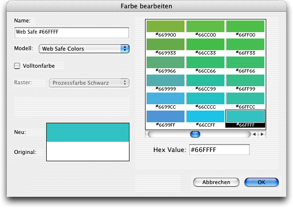 Screenshot – QXP Farben bearbeiten