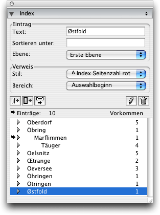 Screenshot - Index in QuarkXPress