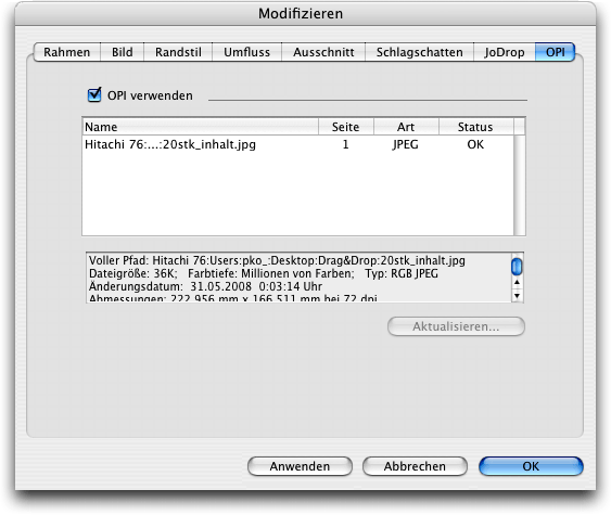 Screenshot – QuarkXPress OPI