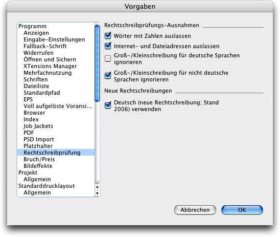 Screenshot - Rechtschreibprüfung in QXP