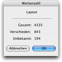 Screenshot – QuarkXPress Wortanzahl